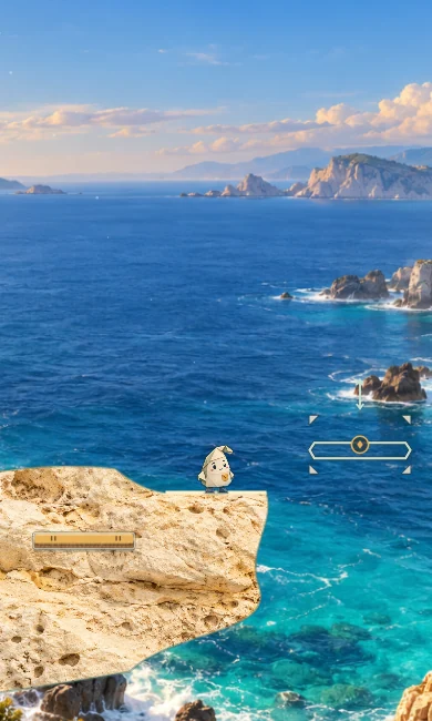 A real gameplay scene among the coastal waterfalls of Tidemark